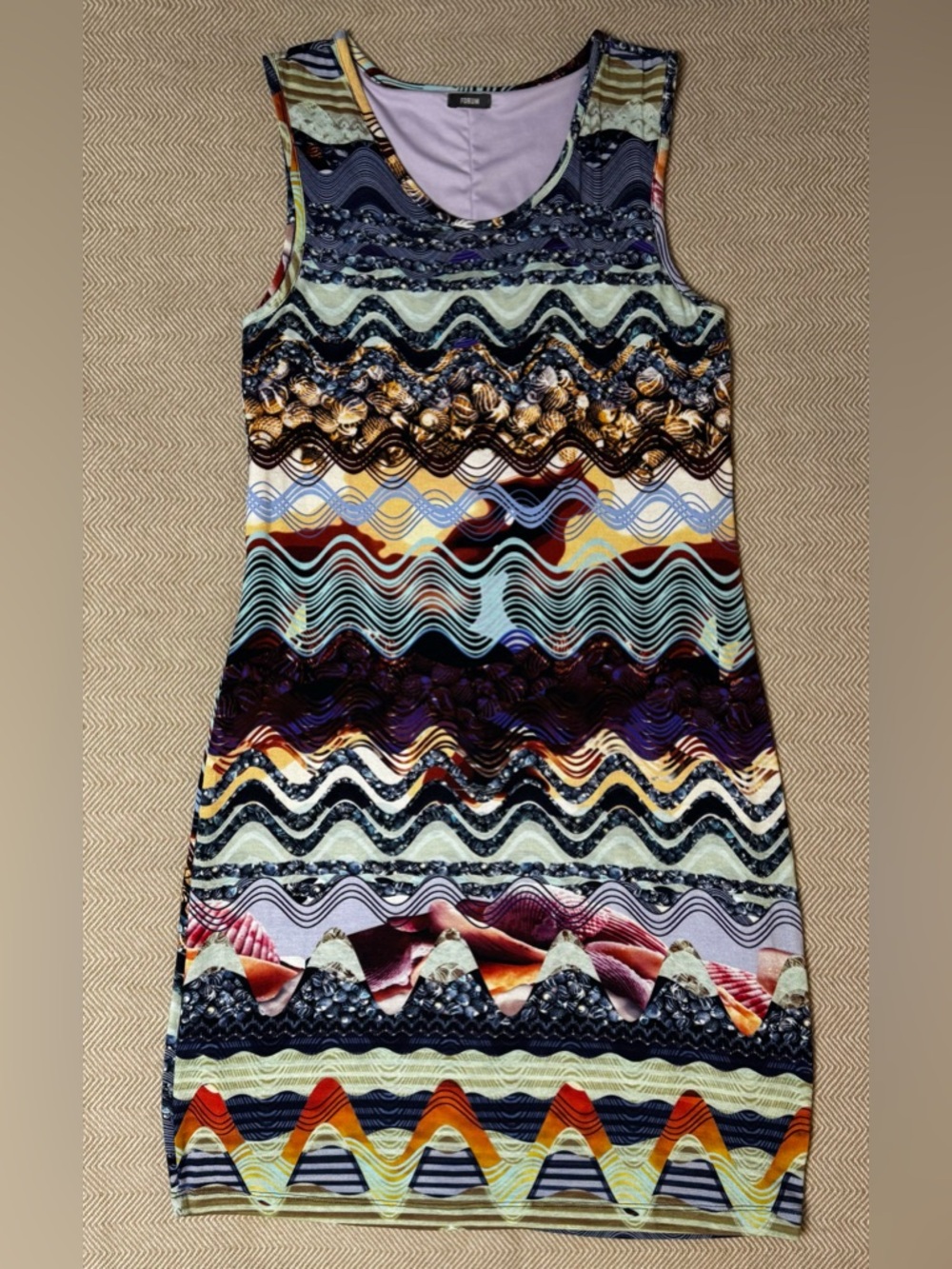 Forum Brazilian Designer Abstract Wave Print Dress Medium Multicolor Sheath